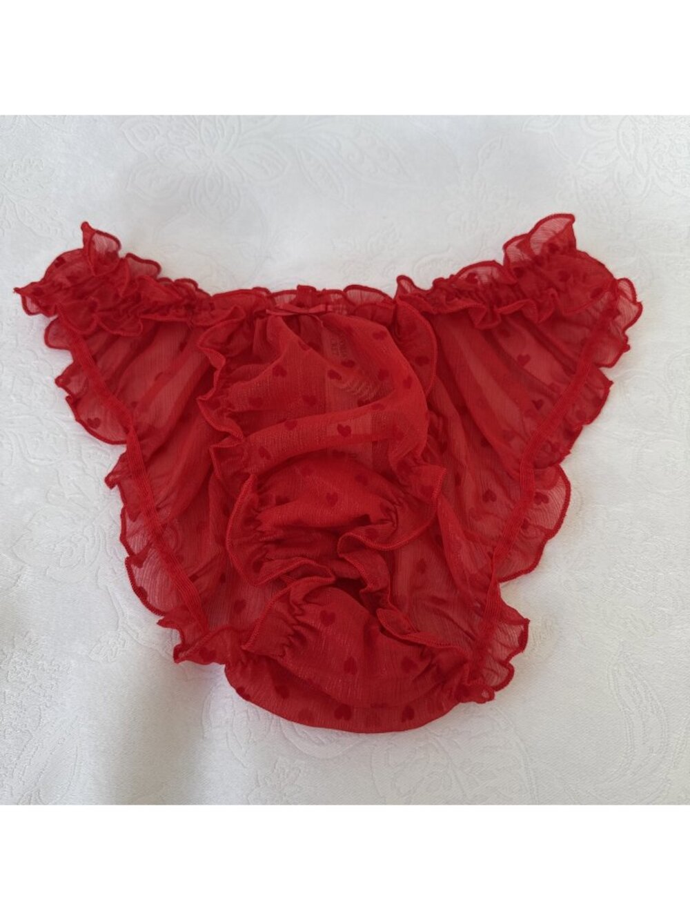 VICTORIA'S SECRET M RED POLKA DOT BIKINI PANTIES SHEER RUFFLES NWT